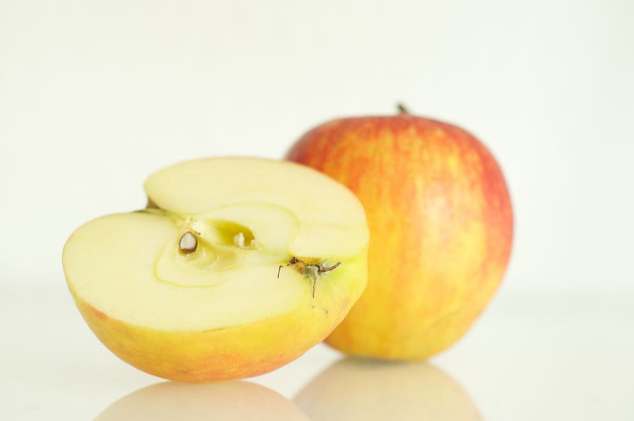 apple, half, sliced, fruit, red, delicious, healthy eating HD wallpaper