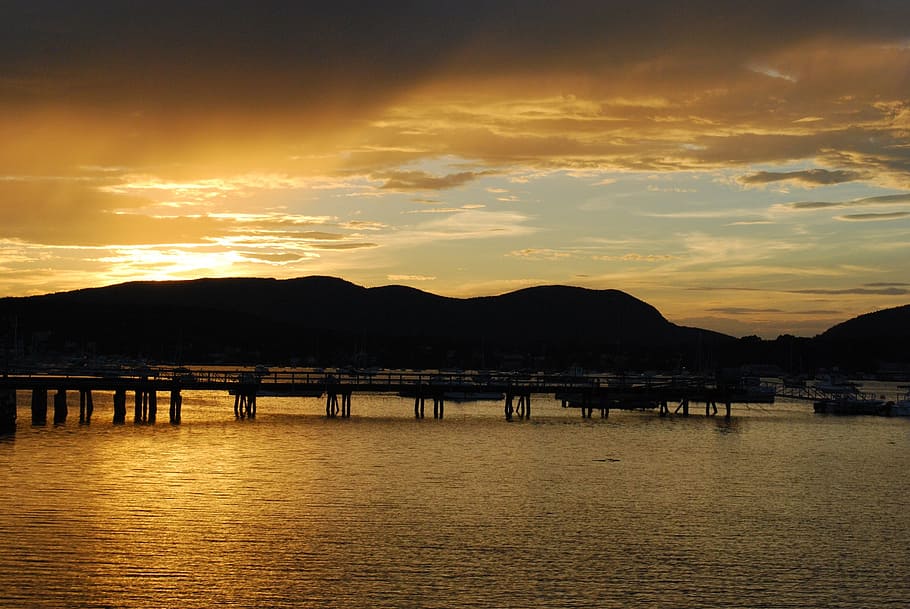 seacoast, pier, ocean, sunset, landscape, dusk, twilight, evening HD wallpaper