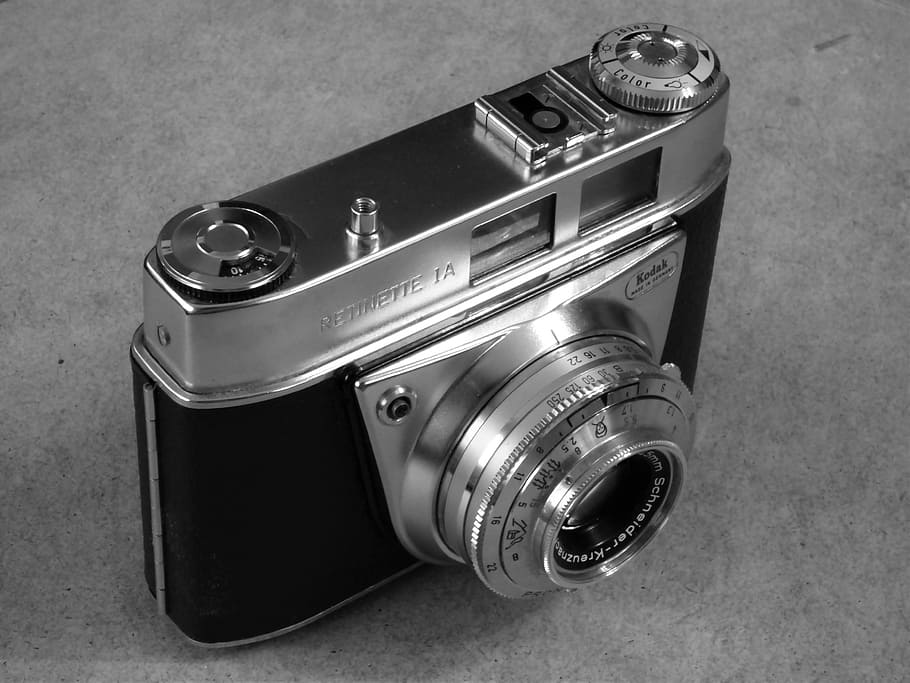 Camera, Kodak, Retinette, Old, black and white, old-fashioned HD wallpaper