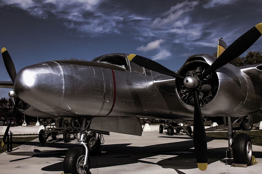 gray monoplane, a26 invader, wwii, warplane, flight, aviation HD wallpaper