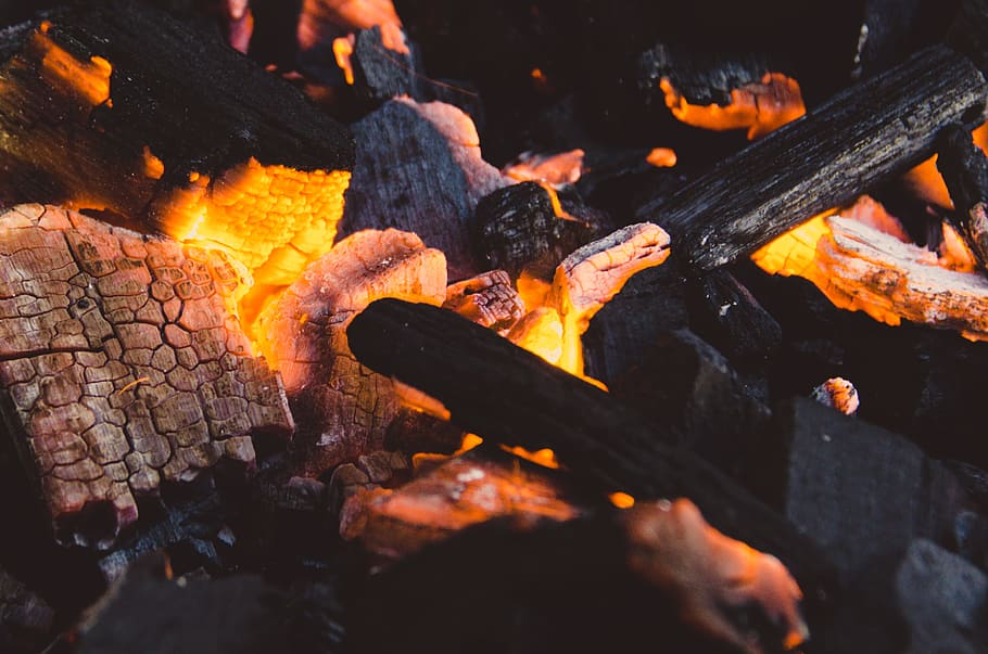 fire, hot, campfire, burning, ash, blaze, bonfire, charcoal, close-up HD wallpaper