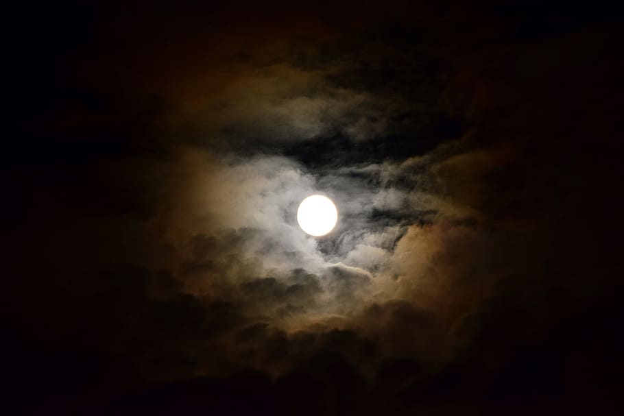 moon during night, full moon, moonlight, sky, cloud plume, color nuances HD wallpaper