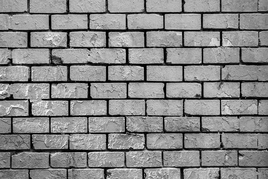 gray bricked wall, graffiti, bricks, black and white, mural, street