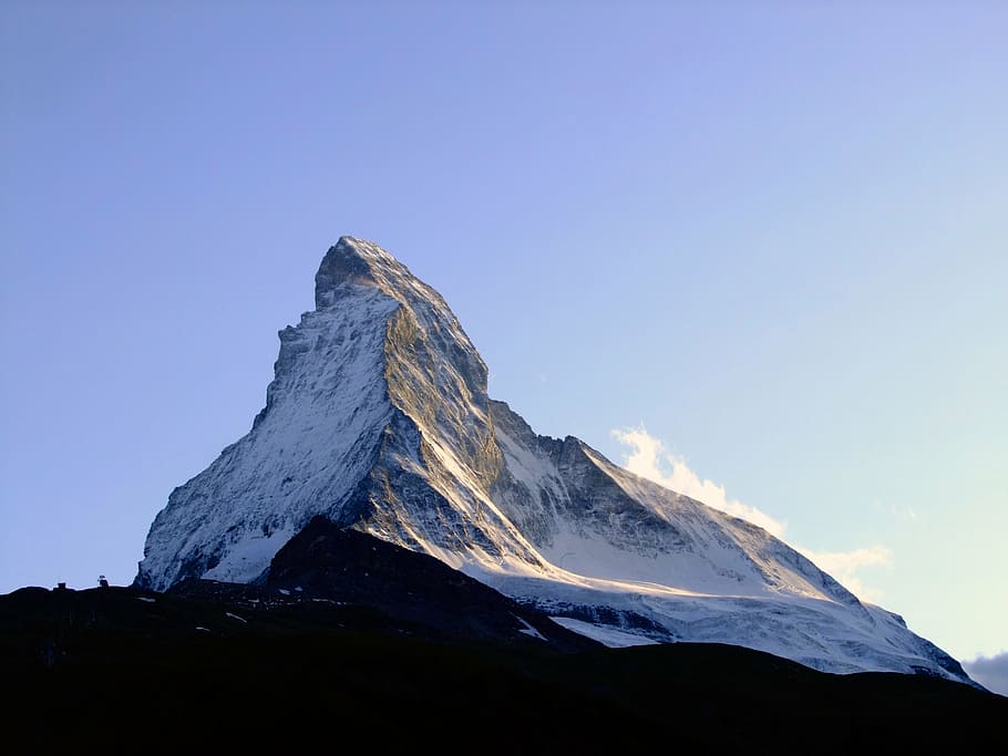 mountain under blue sky, peak, summit, rock, view, high, top HD wallpaper