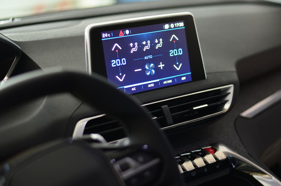the interior of the, auto, cockpit, peugeot, modern, speedometer, HD wallpaper