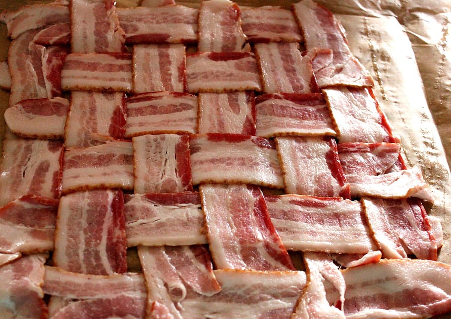 bacon, bacon strip, bacon cross hatch, food, food and drink, HD wallpaper