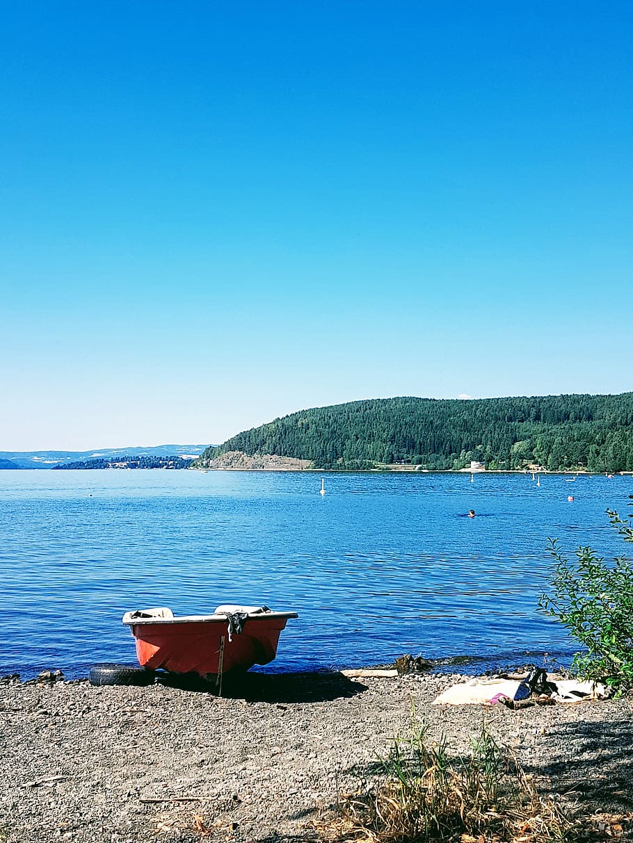 boat, lake, sunshine, water, nautical vessel, sky, clear sky HD wallpaper