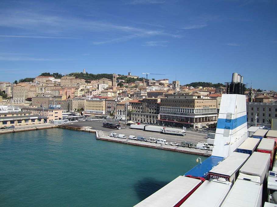 Port, Car Ferry, Sea, Travel, Holiday, italy, ancona, architecture, HD wallpaper