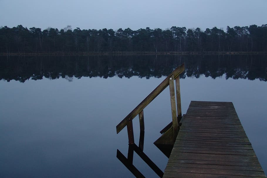web, jetty, pond, lake, water, reflection, sky, tranquility HD wallpaper