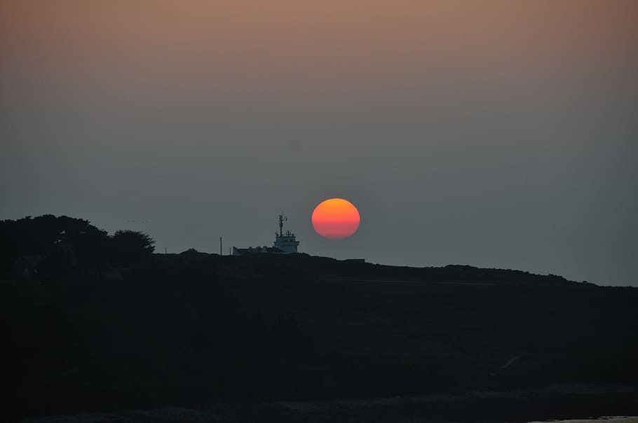 sun, setting, sky, mood, sunset, dusk, orange, silhouette, back light HD wallpaper