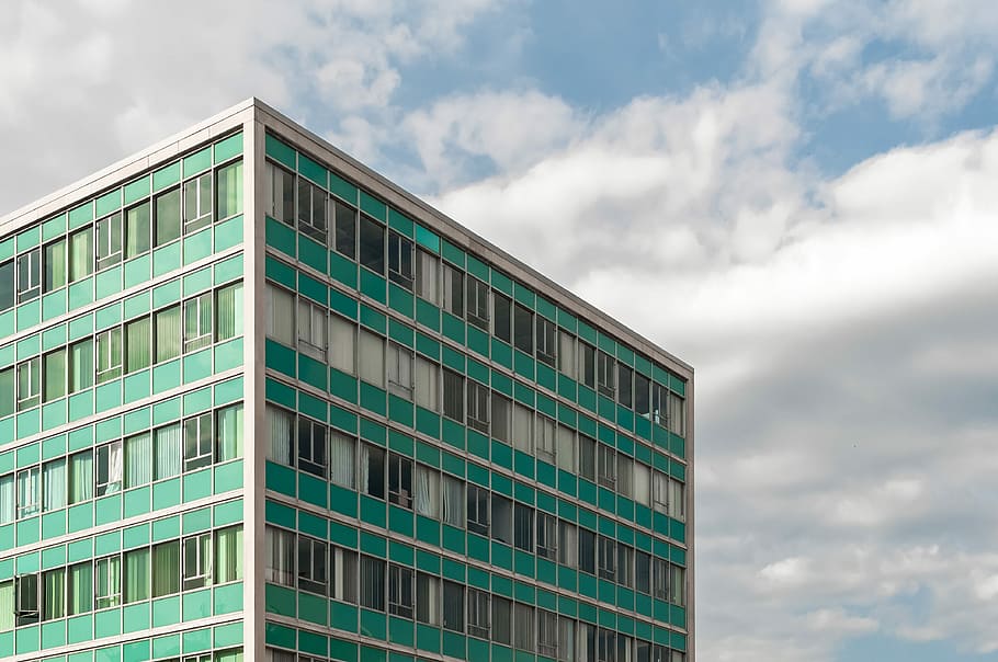 green and white concrete building, green and white city bulding HD wallpaper