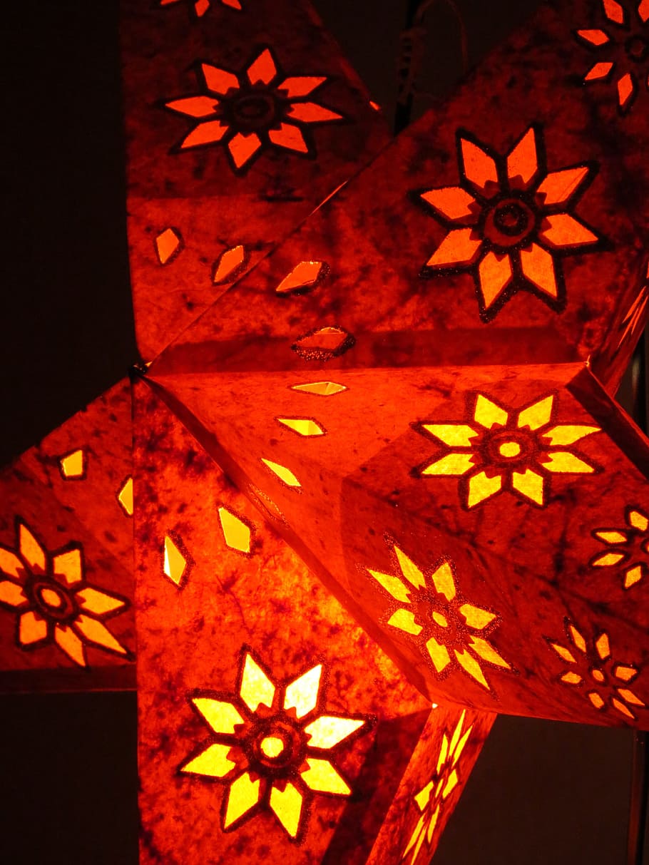 Star, Light, Christmas, Romantic, hell, candle, red, orange HD wallpaper