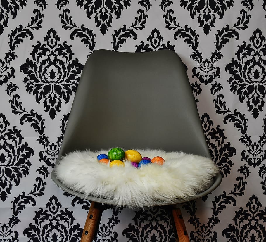 easter nest, egg, colorful eggs, chair, modern, dyed easter eggs HD wallpaper