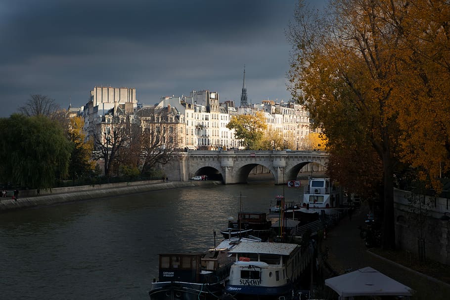 Bridge, Sunset, Paris, river, architecture, bridge - man made structure HD wallpaper