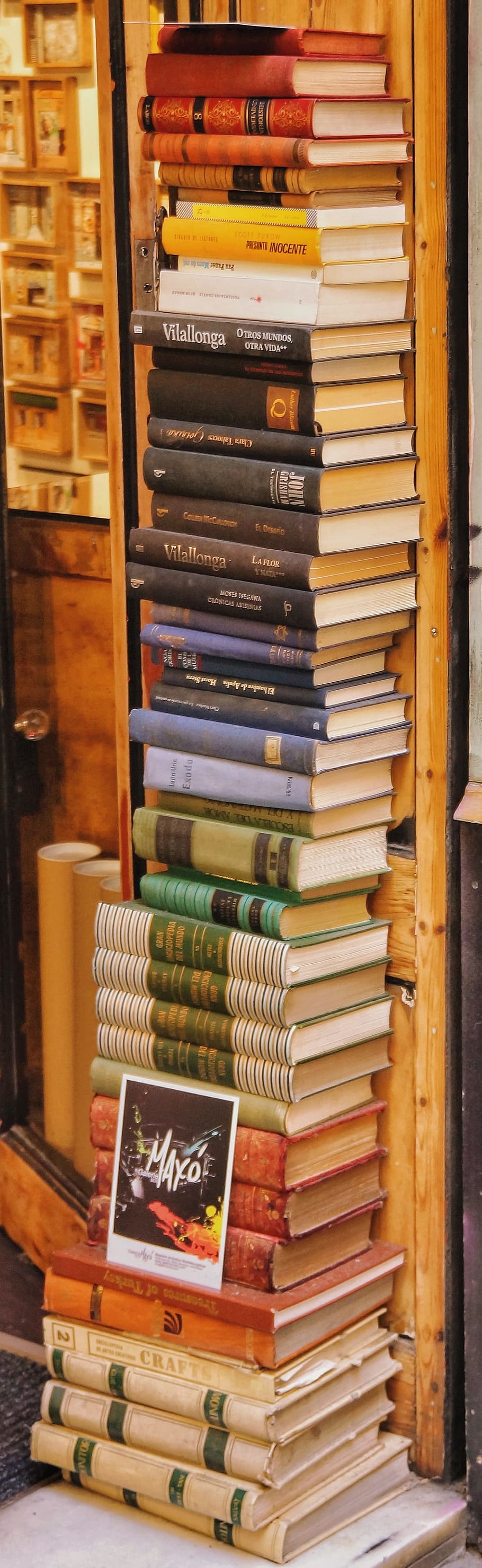 books, stack, outside, shop, spain, large group of objects HD wallpaper