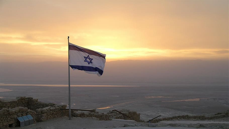 flag raised during sunset, israeli, symbol, national, middle east, HD wallpaper