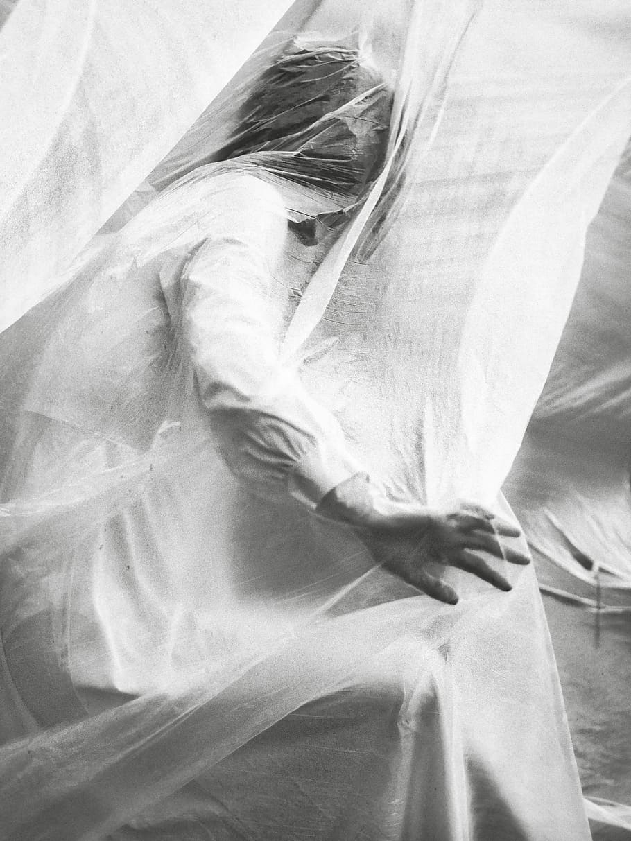 person behind white curtain, person in mesh textile, monochrome HD wallpaper