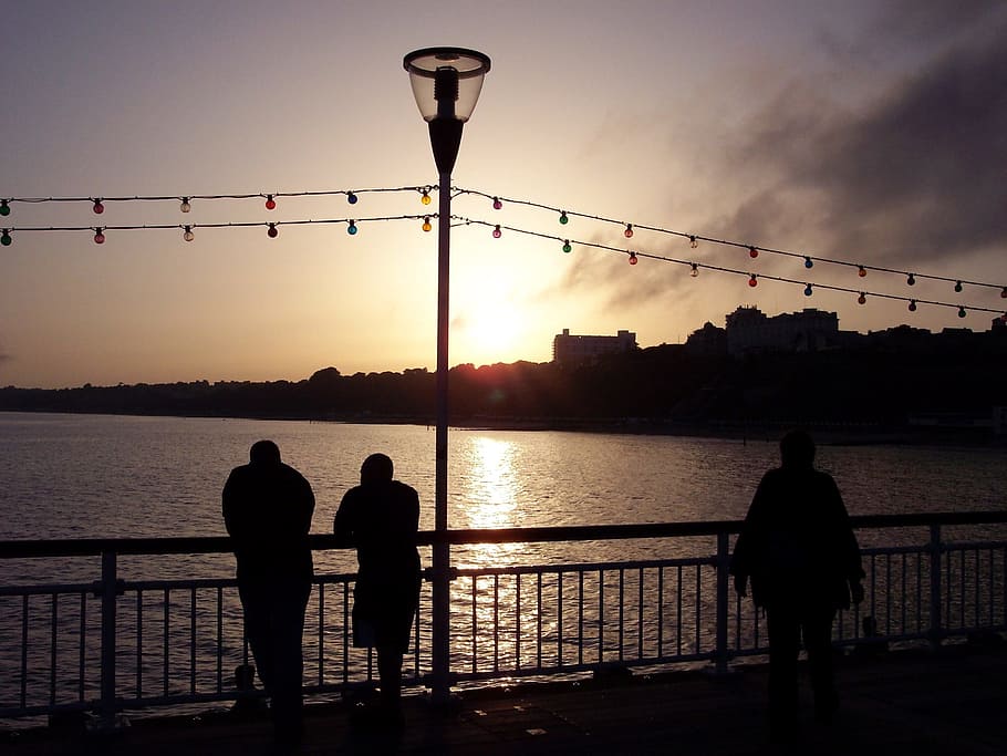 Pier, Bournemouth, England, sunset, silhouette, dusk, outdoors HD wallpaper