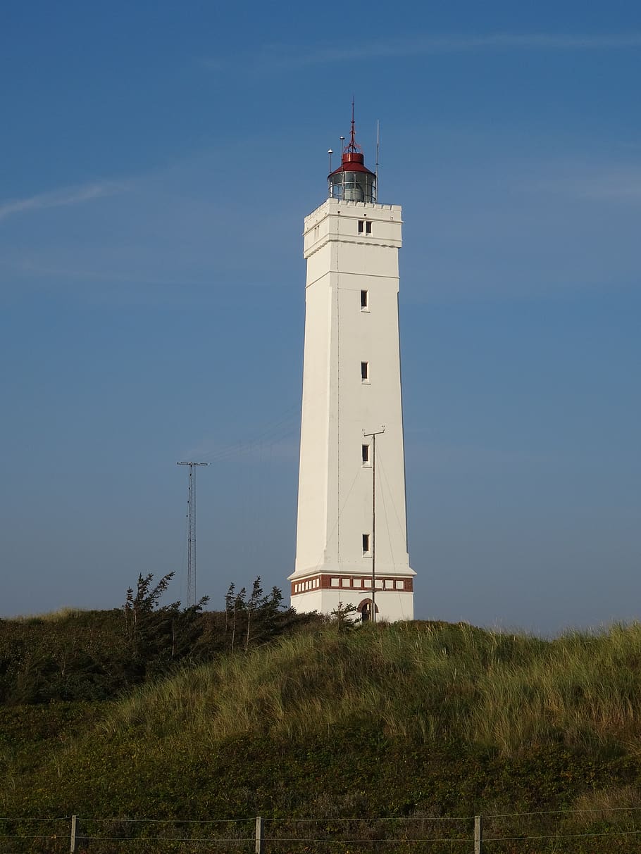 lighthouse, blavand, marine, north sea, tower, sky, guidance, HD wallpaper