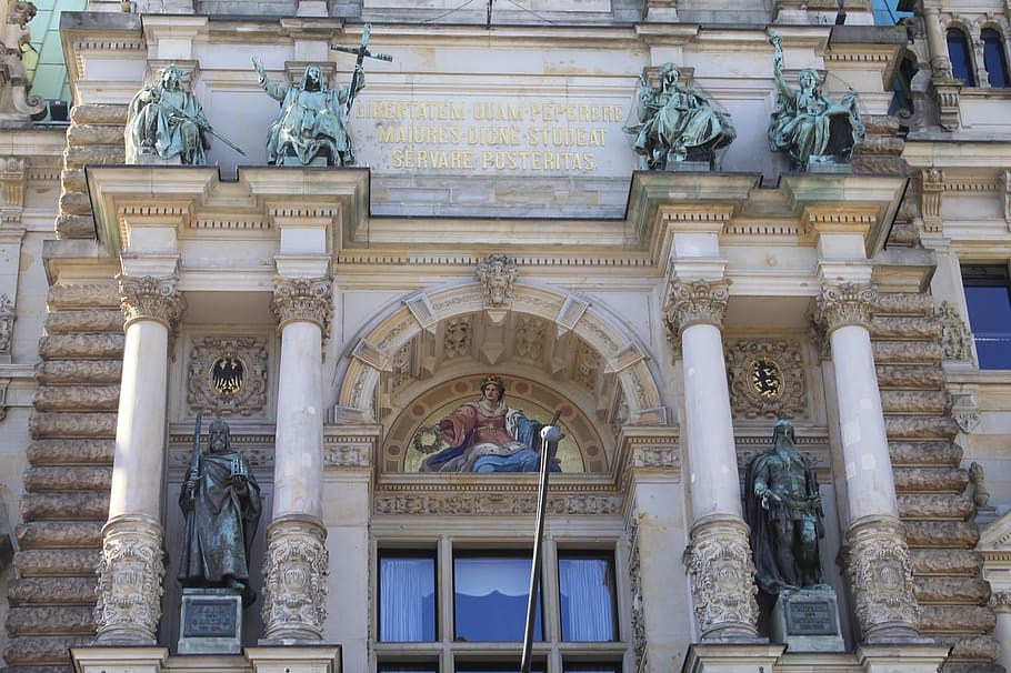 rahthaus, hamburg, facade, figures, columnar, human representation HD wallpaper