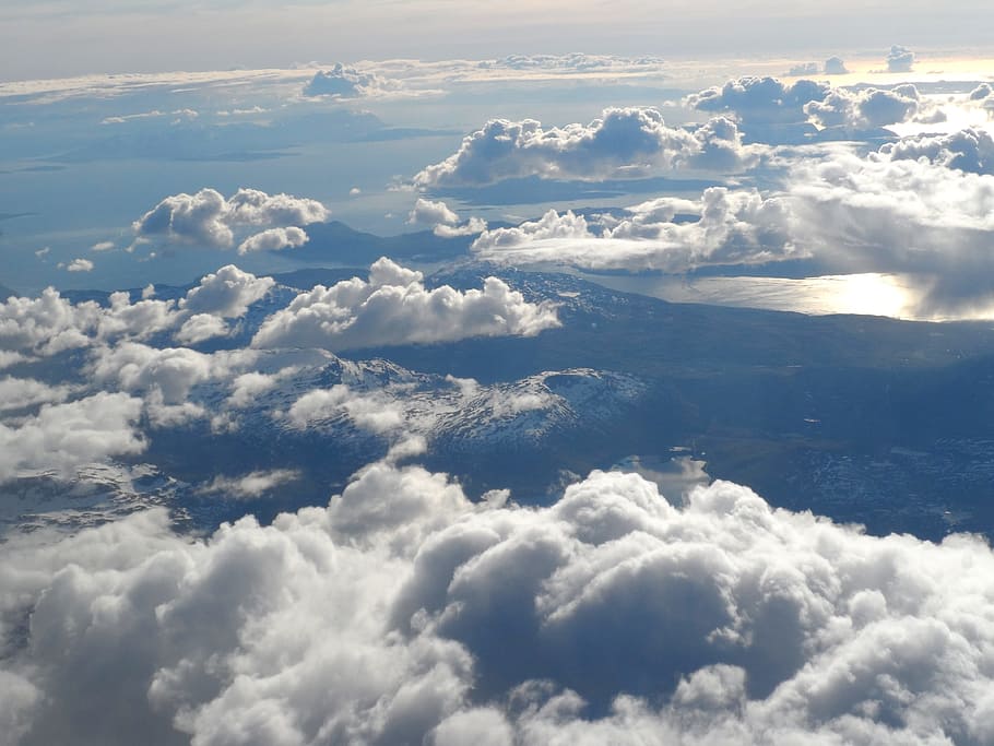 Sky, View, Plane, Nature, Sun, blue, light, summer, cloud, travel HD wallpaper
