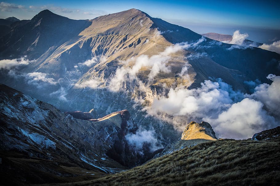 Aerial-photo of Mountain With Clouds, altitude, cold, daylight HD wallpaper