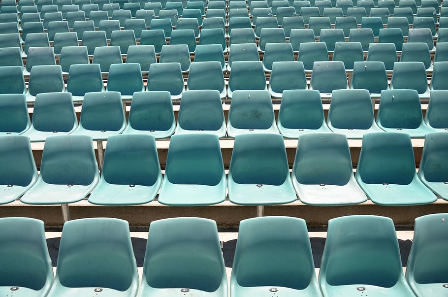 photo of teal stadium seats, teal gang chairs at daytime, empty HD wallpaper