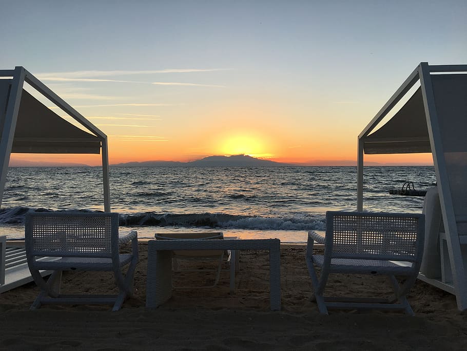 Beach, Evening, Sunset, Sea, Greece, halkidiki, cassandra, olympus HD wallpaper