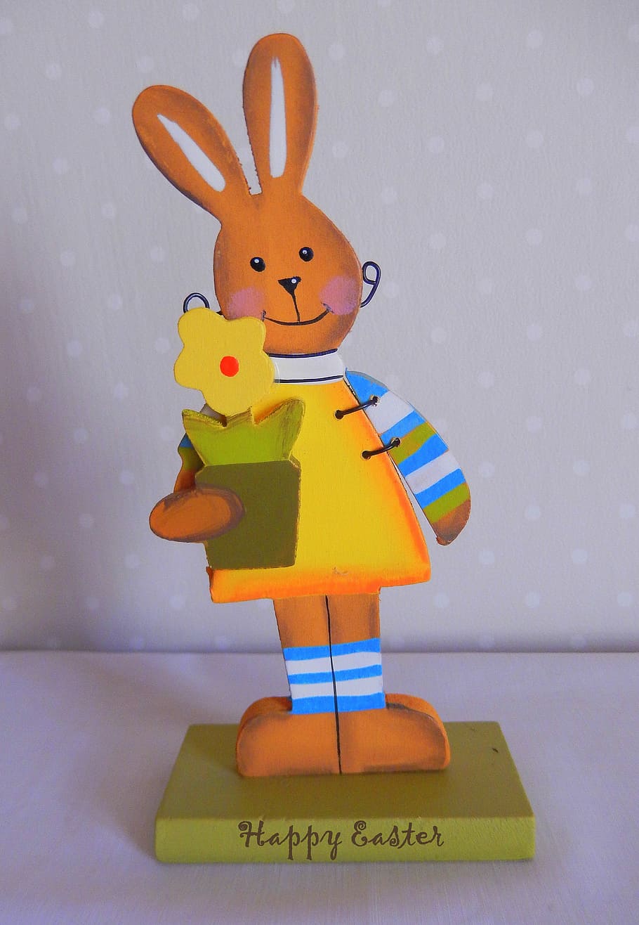 Easter Bunny, holzfigur, easter decor, happy easter, greeting card HD wallpaper