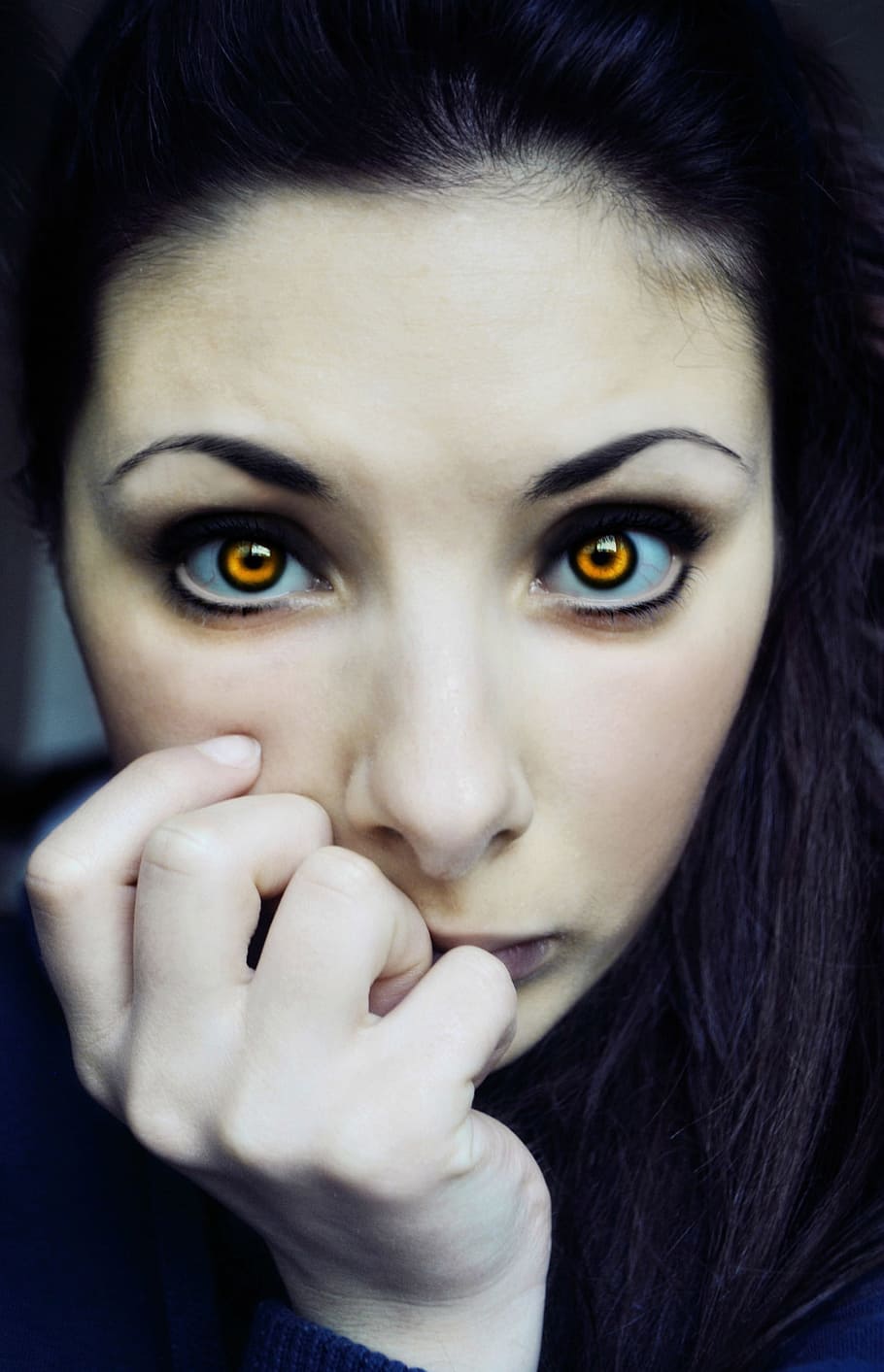 woman wearing brown contact lens during selfie, faces, vampires HD wallpaper