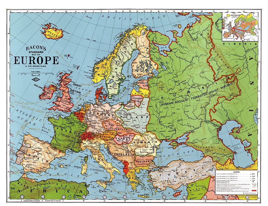 green and white Europe map, 1923, country breakdown, borders, HD wallpaper
