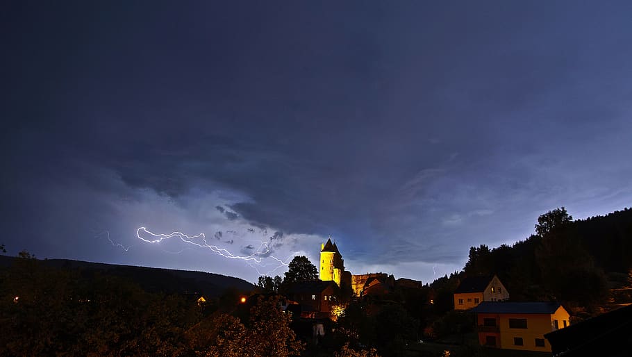 sky, panorama, landscape, thunderstorm, clouds, flash, nature HD wallpaper