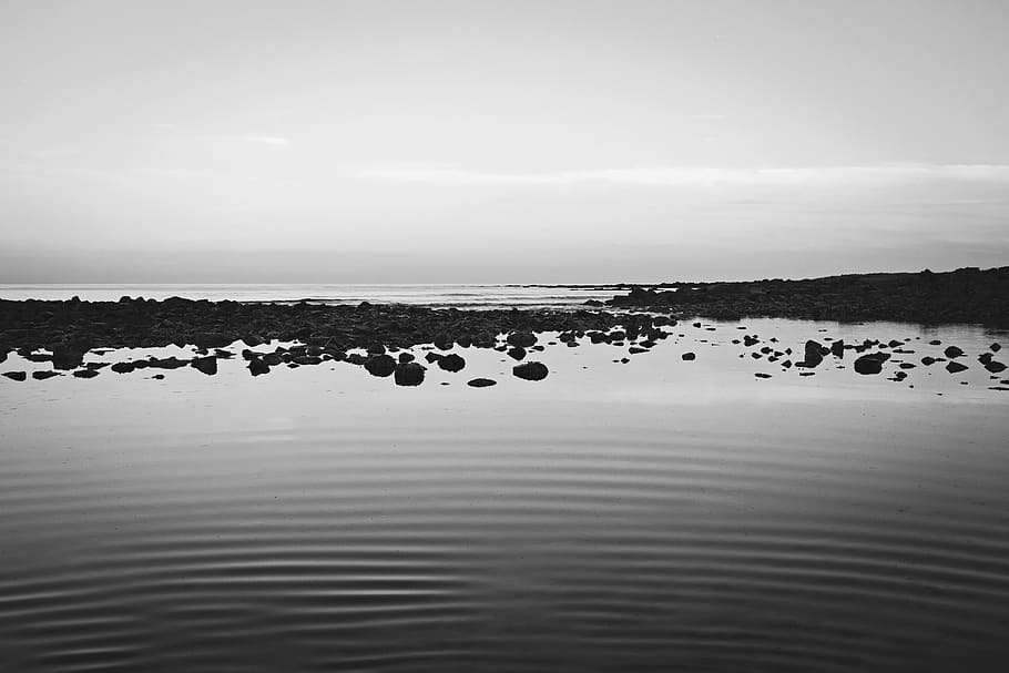 sea, ocean, water, wave, nature, rocks, horizon, sky, clouds HD wallpaper