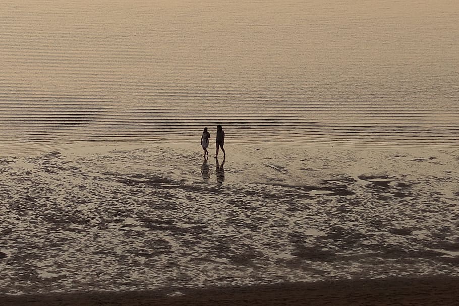 beach, landscape, nature, water, two people, sea, real people HD wallpaper