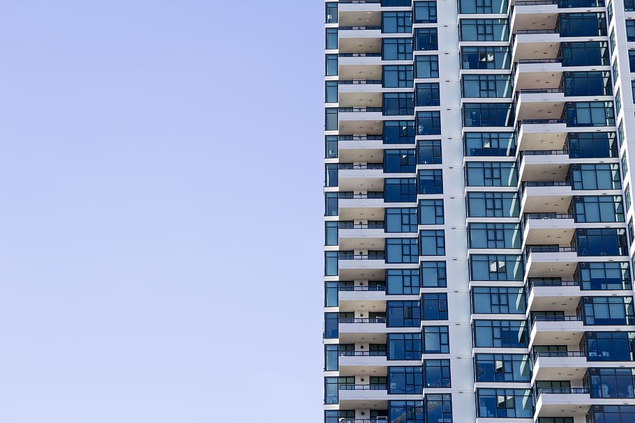 HD wallpaper: blue and grey high-rise glass building, architectural