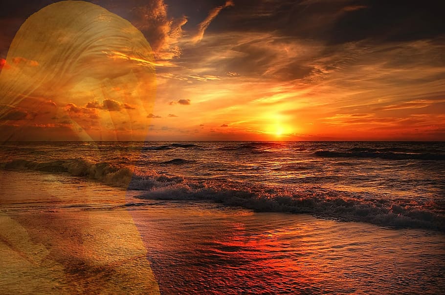 pollution, waters, sun, sea, sunset, sky, scenics - nature HD wallpaper