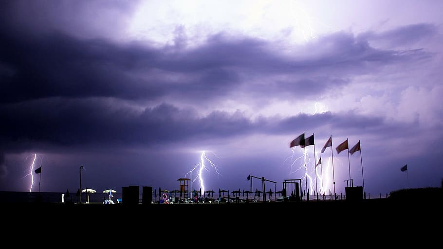 paestum, thunderstorm, lightning, night, sky, flag, cloud - sky HD wallpaper
