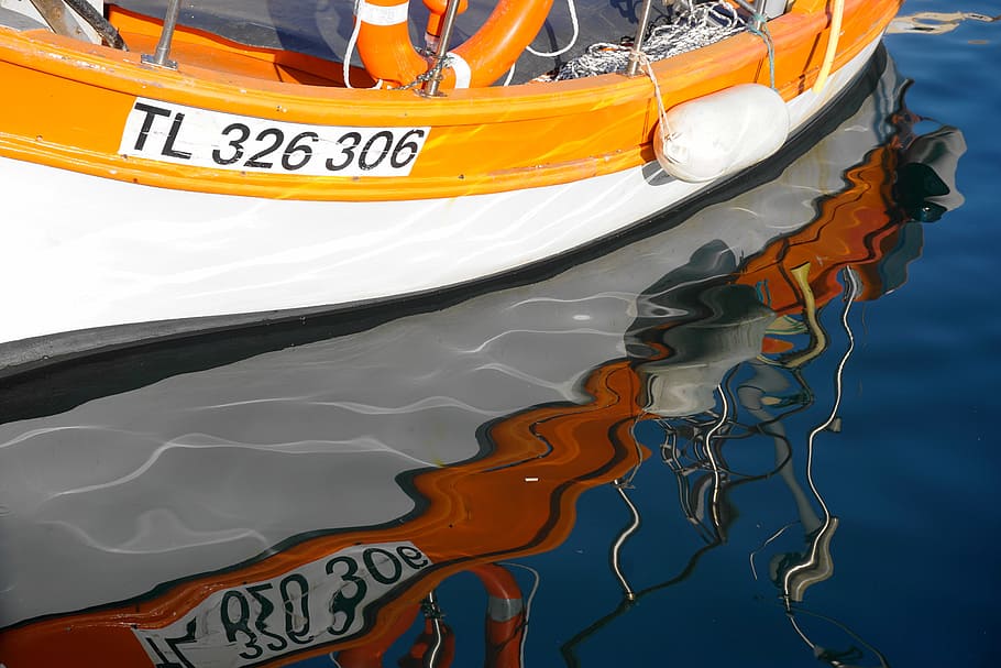 boot, water, sea, mirroring, by the sea, fishing boat, reflection HD wallpaper