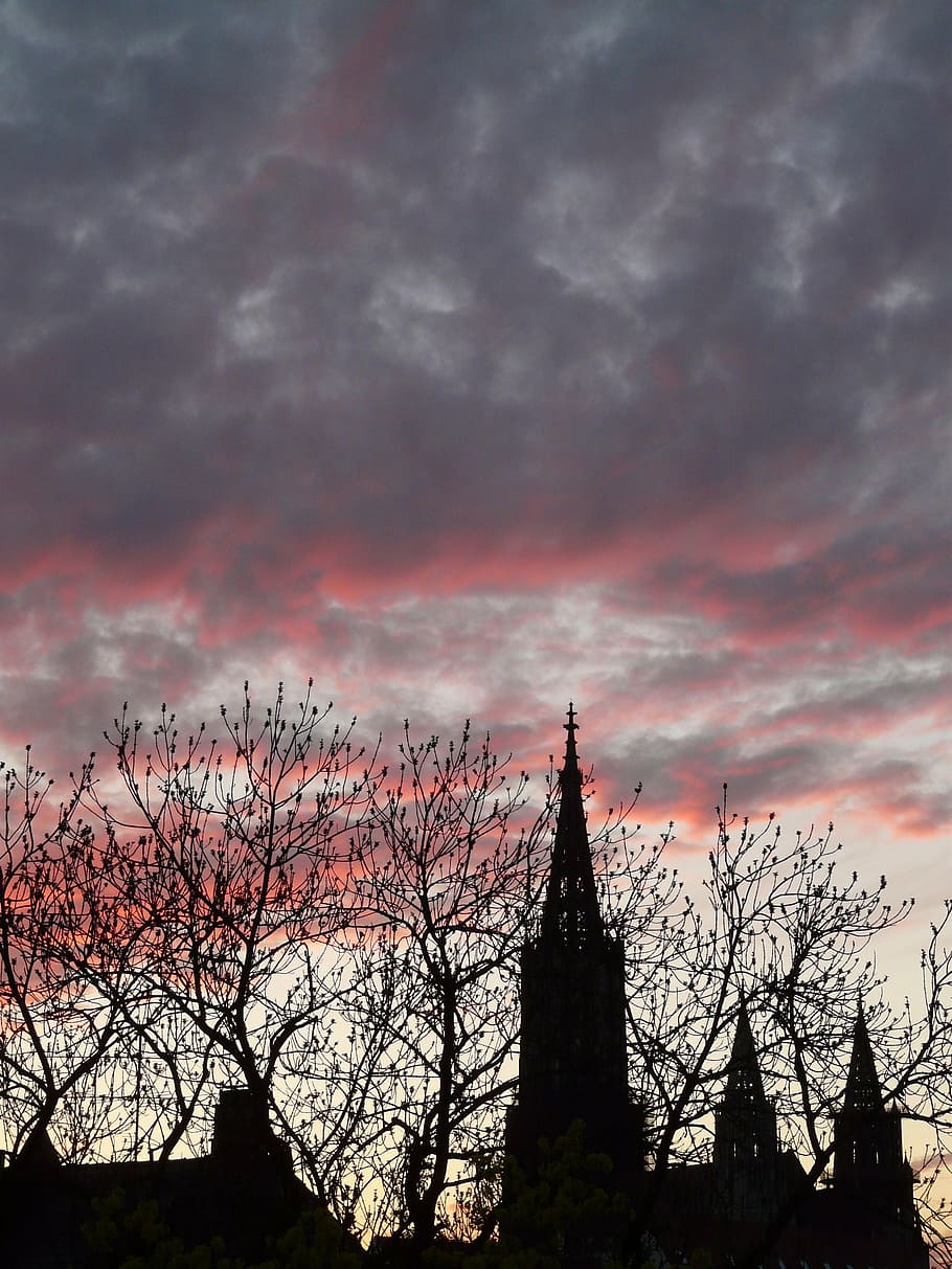 storm, thunderstorm, storm clouds, sky, city, silhouette, münster HD wallpaper