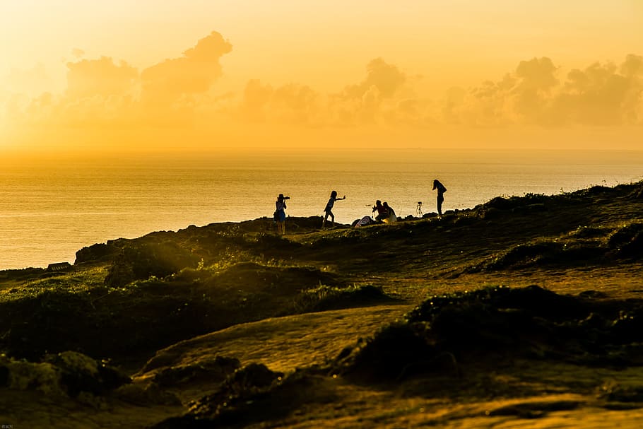twilight, beach, taiwan, sunset, people, taking pictures, visitor HD wallpaper