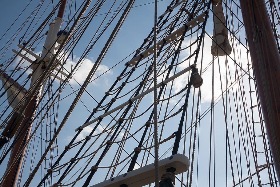 rigging, sailing vessel, ship, masts, boot, cordage, three masted HD wallpaper