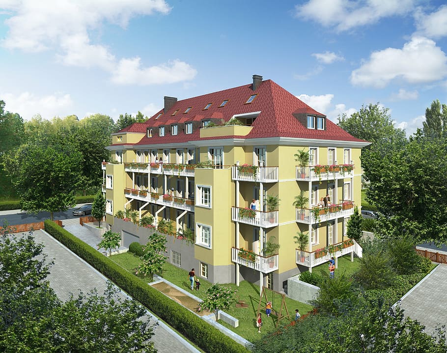 multi-family home, villa, rendering, visualization, architecture HD wallpaper
