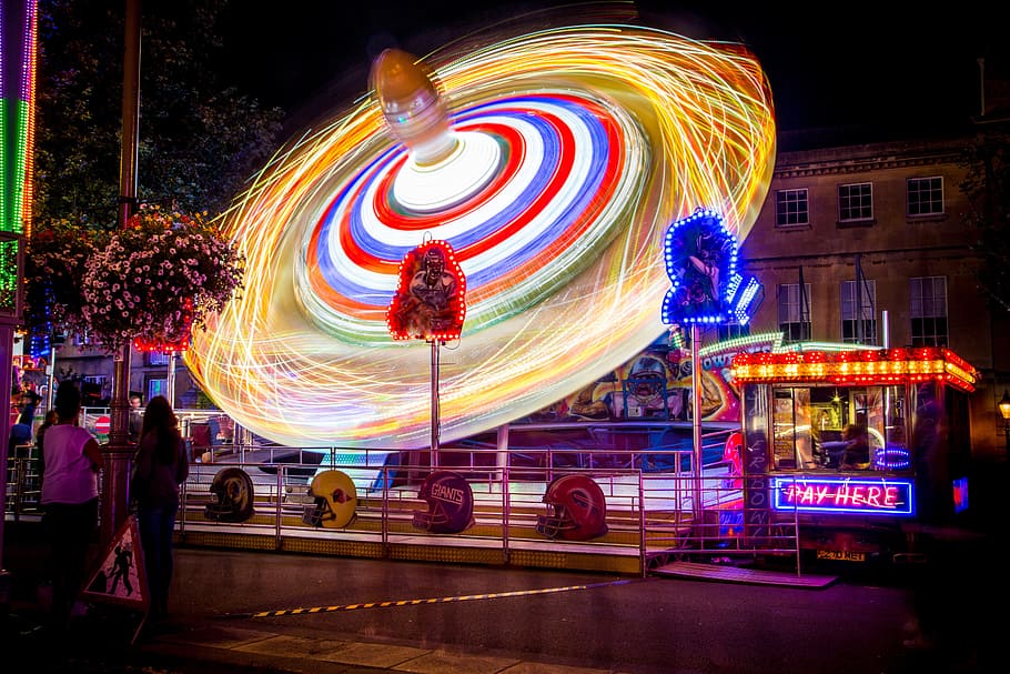Fun, City, Fair, amusement park, night, arts culture and entertainment HD wallpaper