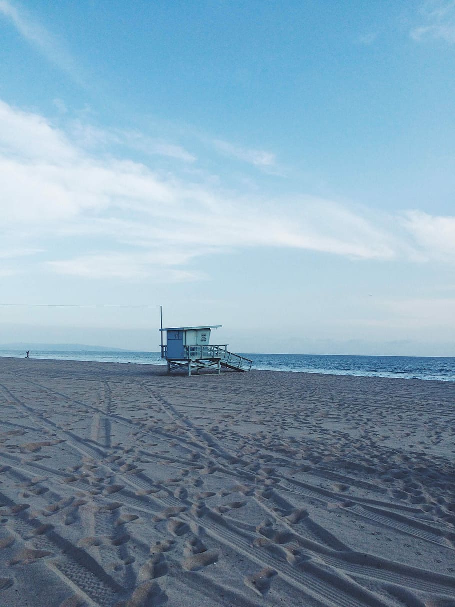 Lifeguard, Booth, Empty, Beach, Water, lifeguard booth, sky HD wallpaper