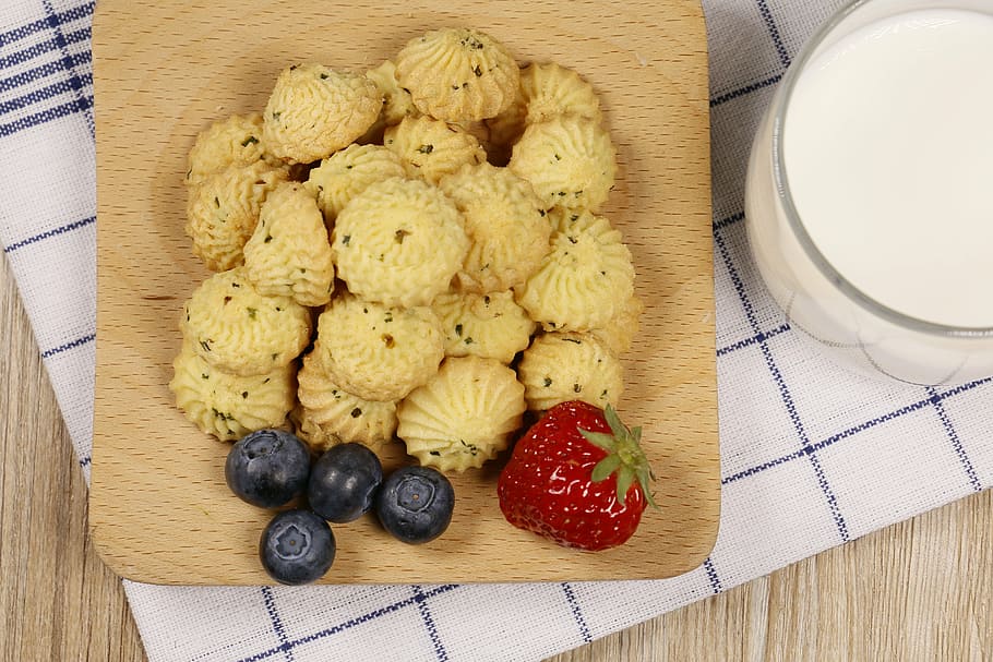 baking, bread, biscuit, cookies, milk, blueberry, food and drink HD wallpaper