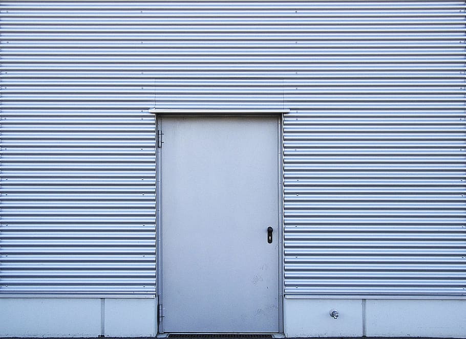 facade, profile sheet, door, input, sine-wave profile, aluminium HD wallpaper