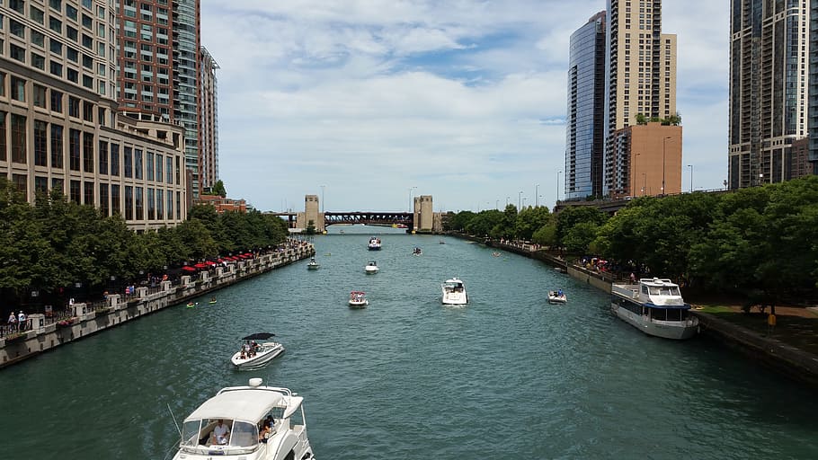 chicago, river, building, architecture, bridge, built structure HD wallpaper