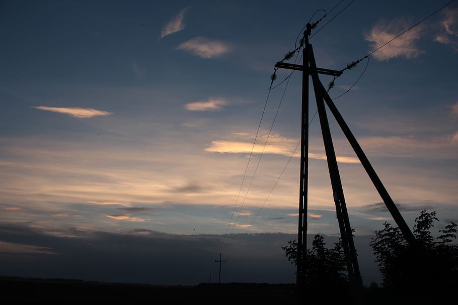 sunset, column, pole, sky, blue, cloud, cloud - sky, low angle view HD wallpaper