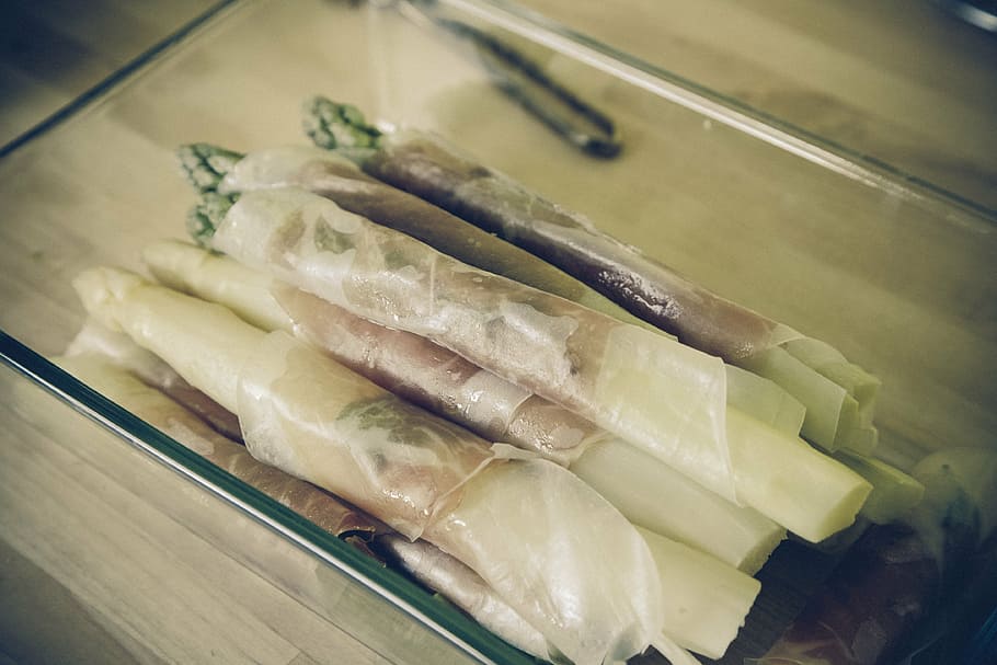 asparagus, ham, role, vegetables, meat, sausage, food, asparagus time HD wallpaper