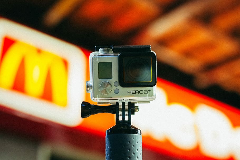 shallow focus photography of silver GoPro HERO3+ camera, silver GoPro HERO3+, HD wallpaper
